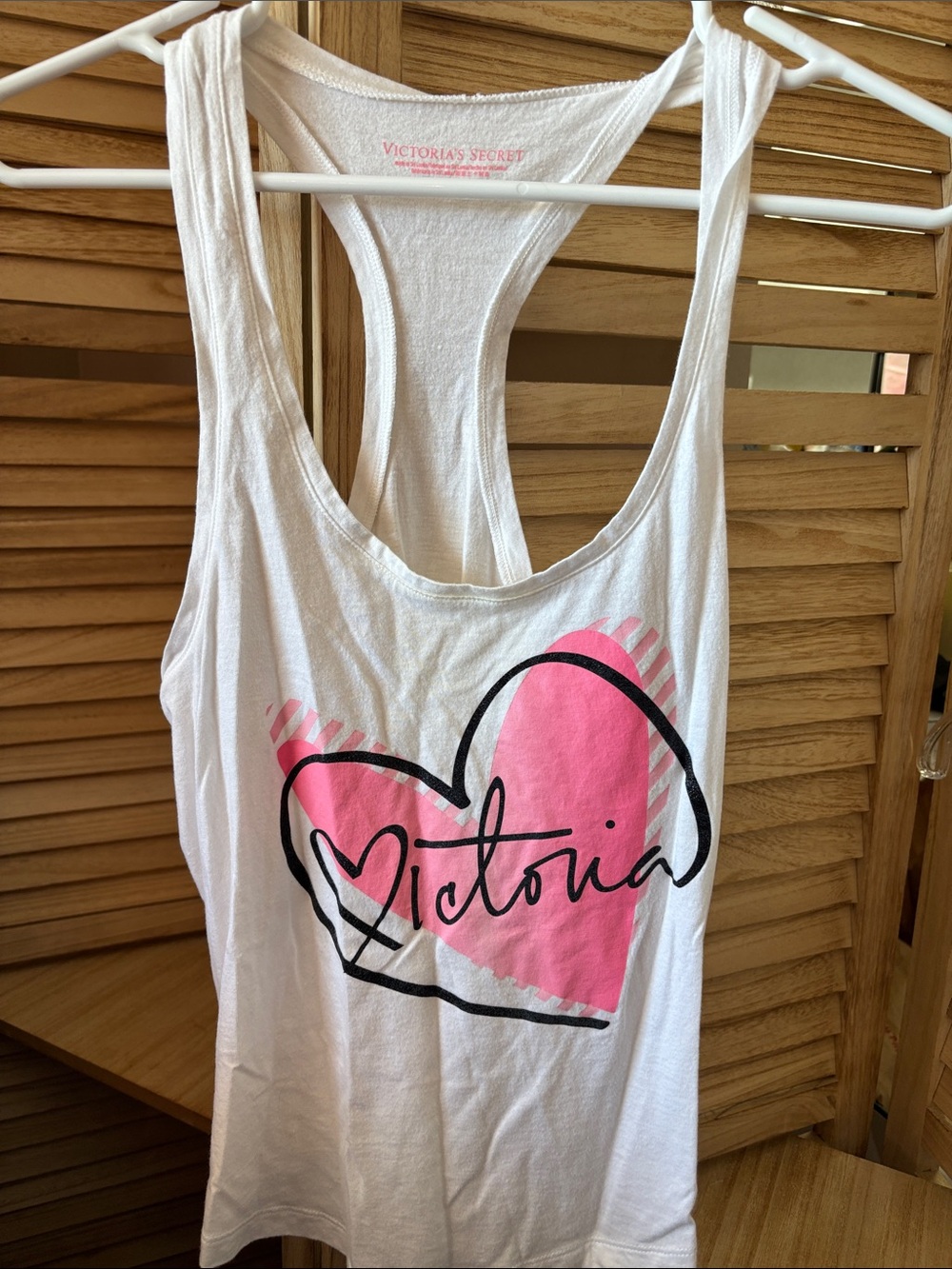 Victoria's Secret White Racerback Tank with Pink Heart Graphic XS